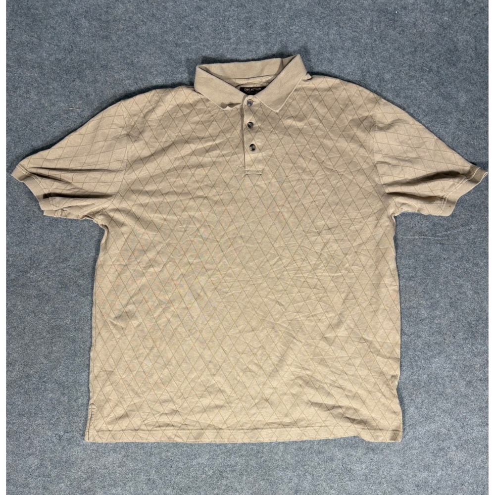 Oak Hill Dry Action Mens 2XLT Polo Shirt Tan Diamond Grid Short Sleeve Tall
